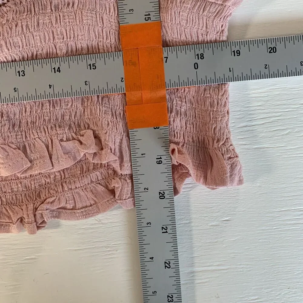 NWT Self E Surplice-Neck Long-Sleeve Clip Dot Smocked Top Salmon Pink Sz M